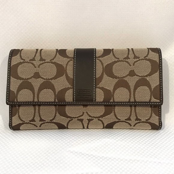 NWT Signature Coach Wallet Clutch 3H00027816 Color Khaki/Mahogany - Picture 1 of 9